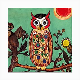 Owl On A Branch Illustration Canvas Print