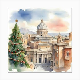 Watercolor Christmas Tree In Rome Canvas Print