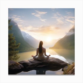 Woman Meditating In The Mountains Canvas Print