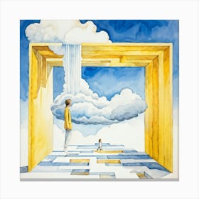 Watercolor Of A Cumulus Cloud Personified As A Dream Weaver Surrounded By Empty Space A Levitating (5) Canvas Print