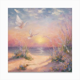 Doves At Sunset 3 Canvas Print