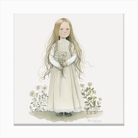Little Girl With Flowers 3 Canvas Print