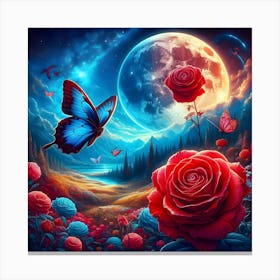 Roses And Butterflies 7 Canvas Print