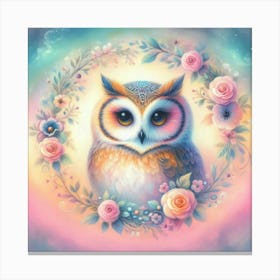 Owl with flowers around Canvas Print