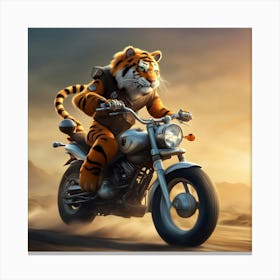 Tiger Riding A Motorcycle Canvas Print