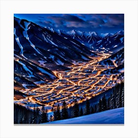 Ski Town At Night Canvas Print