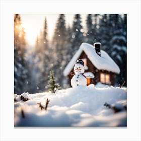 Snowman In The Snow Canvas Print