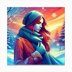 Winter Girl In Scarf Canvas Print