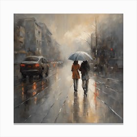 Two People Walking In The Rain Canvas Print