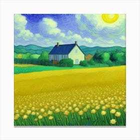 Farmhouse Serenity A Warm Evening Glow Field Of Dandelions Canvas Print