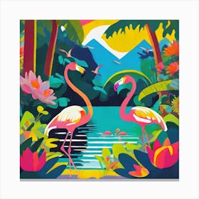 Flamingos In The Jungle 3 Canvas Print