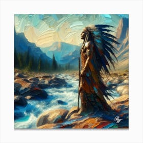 Native American Warrior By The Stream 2 Copy Canvas Print