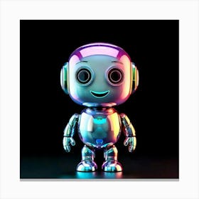 Firefly Minimalist, Cartoon, Happy, Cybernetic, Robot, Icon, Emoji, Black Background, 3d Render, Hol Canvas Print