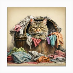 Cat In Laundry Basket Canvas Print