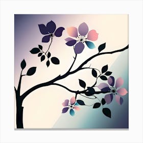 Branch With Flower, Purple, Coral & Turquoise Pastel Canvas Print