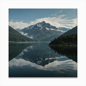 Misty Lake Surrounded By Towering Mountains Canvas Print