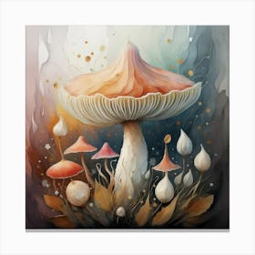 Mushroom Painting, Delicate Watercolor Petals style. Canvas Print