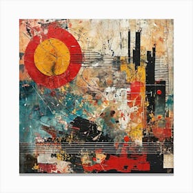 Abstract Cityscape, Hand Painted ART Elements Digital Prints And Textured Paper Canvas Print