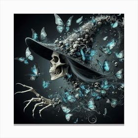 Skeleton Witch With Butterflies Canvas Print