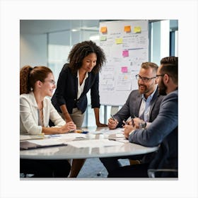 Business Strategy Meeting In Action With A Diverse Group Of Four Adults Two Women And Two Men Stra (3) Canvas Print