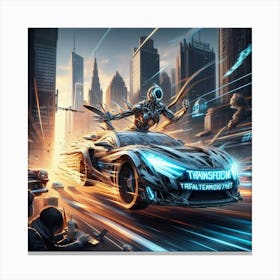 Futuristic Car Driving Through A City Canvas Print