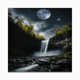 Full Moon Over A Waterfall Canvas Print