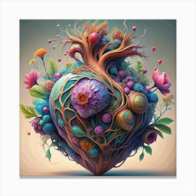 Heart With Flowers And Vines Canvas Print