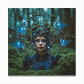 Hidden Steampunk Blue Mossy Butterfly Witch Canvas Print