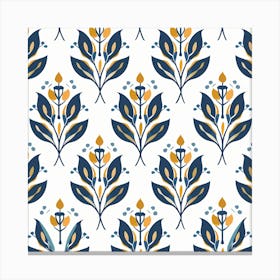 Blue And Gold Floral Pattern Canvas Print