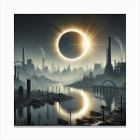 A Solar Eclipse Over A Post Apocalyptic City (2) AI Canvas Print