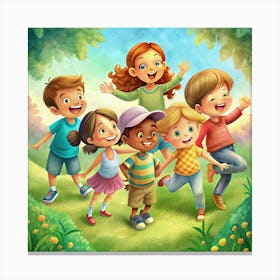 Happy Diverse Children Playing In A Sunny Park Canvas Print