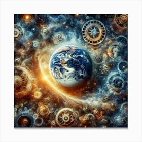 Earth With Gears In Space Canvas Print