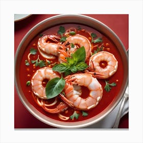 Red Soup With Shrimp Canvas Print