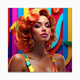 Colorful Woman With Colorful Hair And Colorful Background Canvas Print