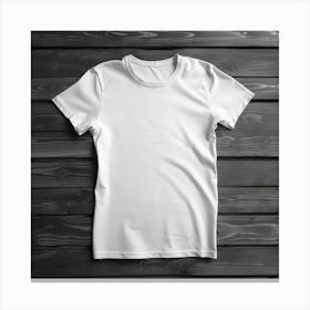 White T - Shirt On Wooden Background Canvas Print