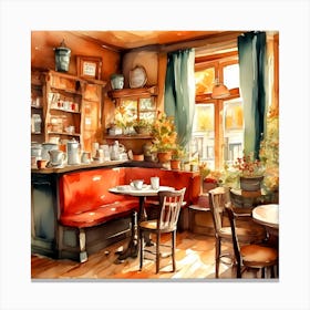 Watercolor Cafe Interior Canvas Print
