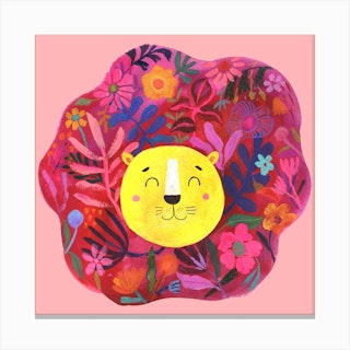Roar Little Lion Pink Square Canvas Print