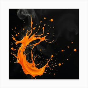 Orange Splash On Black Background Canvas Print