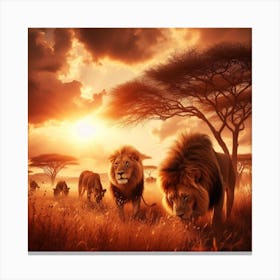 Lions In The Savannah Canvas Print