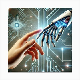 Human and AI Connection Wall Art: A Futuristic Representation of Machine Learning and Innovation for Modern Tech Decor Print Art Canvas Print