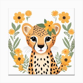 Floral Baby Leopard Nursery Illustration (17) Canvas Print
