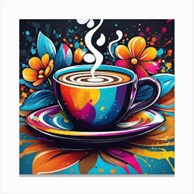 Coffee Cup With Flowers 1 Canvas Print