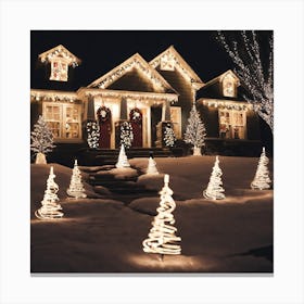 Christmas Lights In Front Of A House Canvas Print