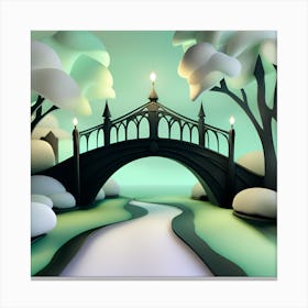 Bridge In The Snow Landscape Canvas Print