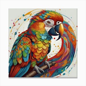 A colorful parrot in the style of intricate psychedelic swirl patterns, in the style of Magali Villeneuve, love and romance, in the style of Caravaggio, colorful Moebius, white background 3 Canvas Print