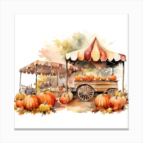 Autumn Market Stall With Pumpkins Canvas Print
