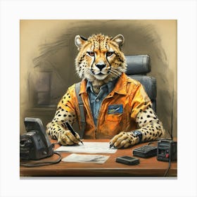 Cheetah At Desk Canvas Print