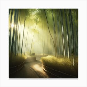 A peaceful and serene bamboo forest bathed in soft sunlight.4 Canvas Print