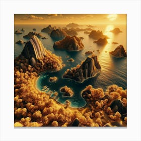 A beautiful picture of the sea and stunning nature in three-dimensional golden color 3 Canvas Print