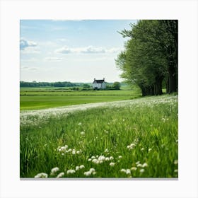 A Serene Countryside Scene In Spring A Sprawling Meadow Flushed With The Fresh Emerald Tinge Of Gra (2) Canvas Print